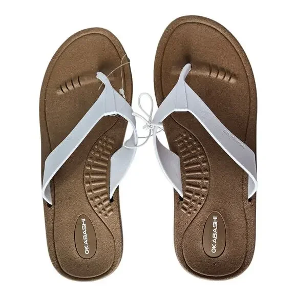 OKABASHI Breeze Women M 6.5 - 7.5 Supportive Thong Flip Flops Toffee & White NEW - Picture 3 of 7